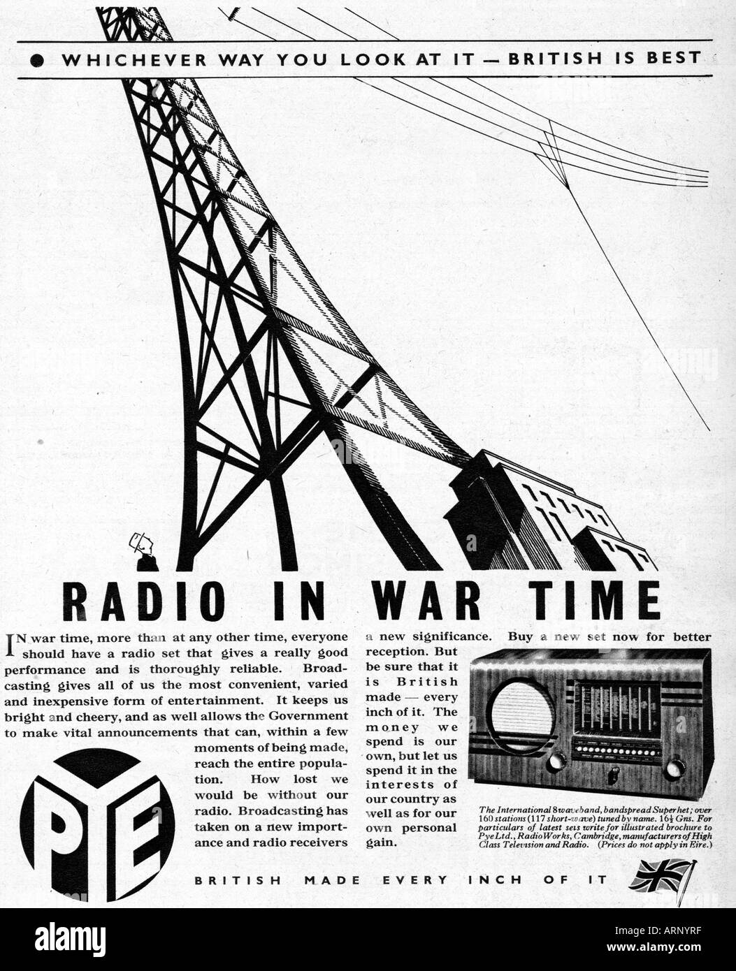 Radio de guerre anglais 1940 publicité pour les radios britanniques est  meilleur Pye Photo Stock - Alamy