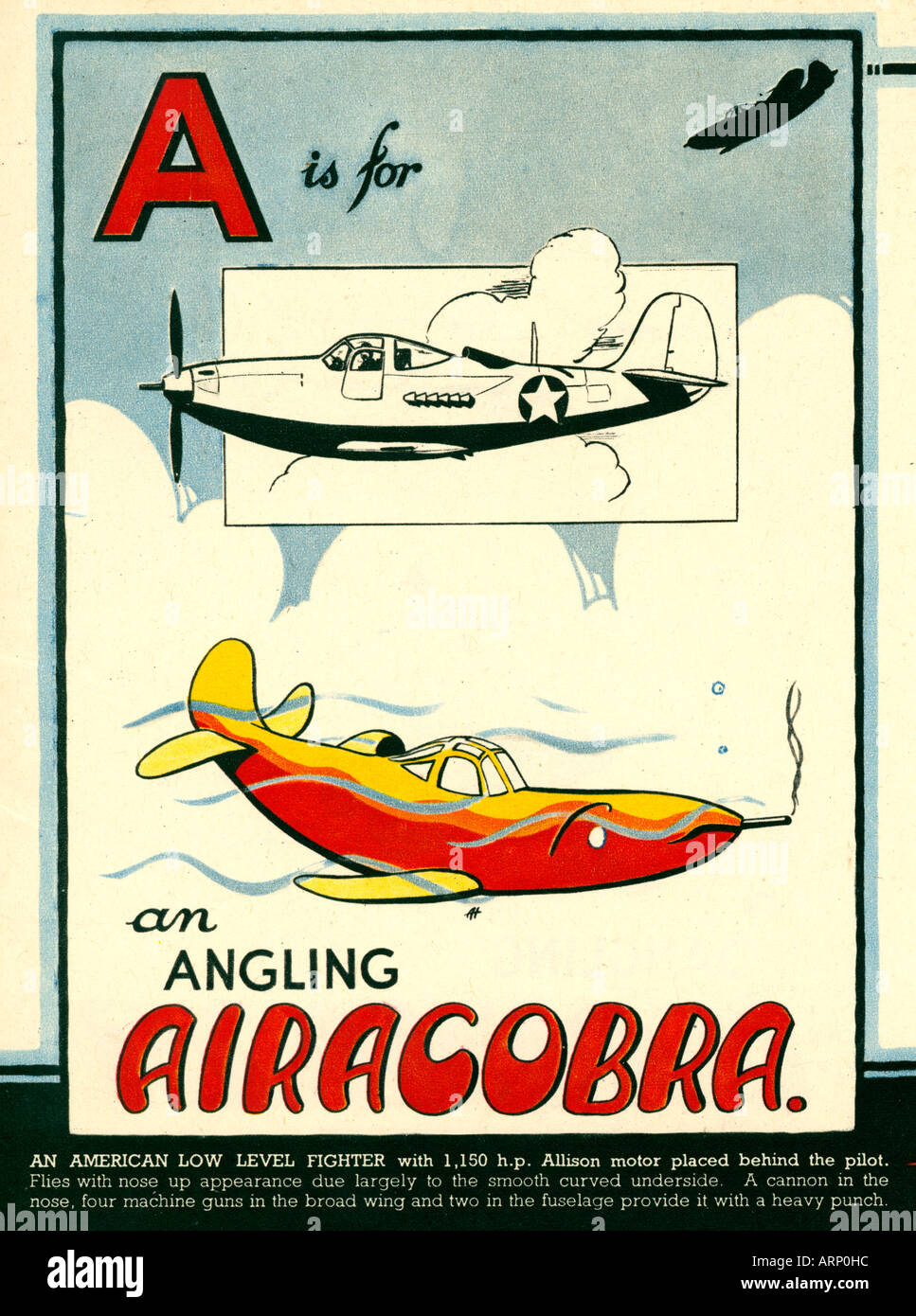 Un est pour 1943 enfants de guerre anglais Airacobra Alphabet book de la lutte contre les avions avec l'American fighter Banque D'Images
