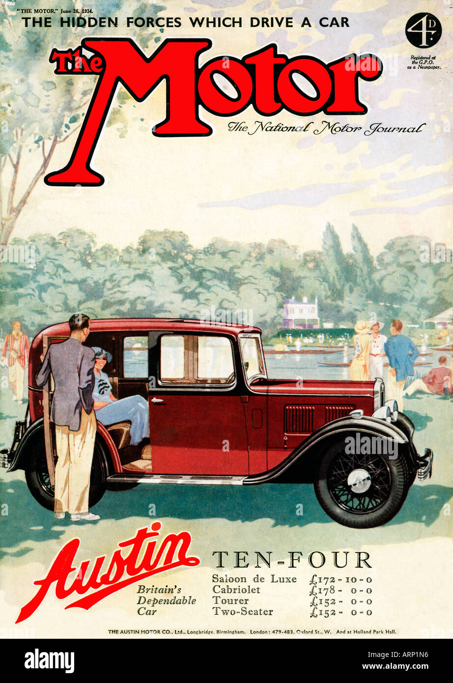 Austin 10 Quatre 1934 Couverture du magazine annonce pour Britains voiture fiable Banque D'Images