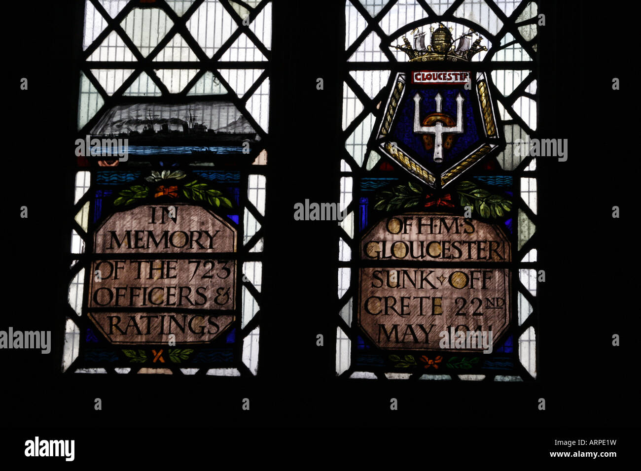 Vitrail, la cathédrale de Gloucester, Angleterre Banque D'Images