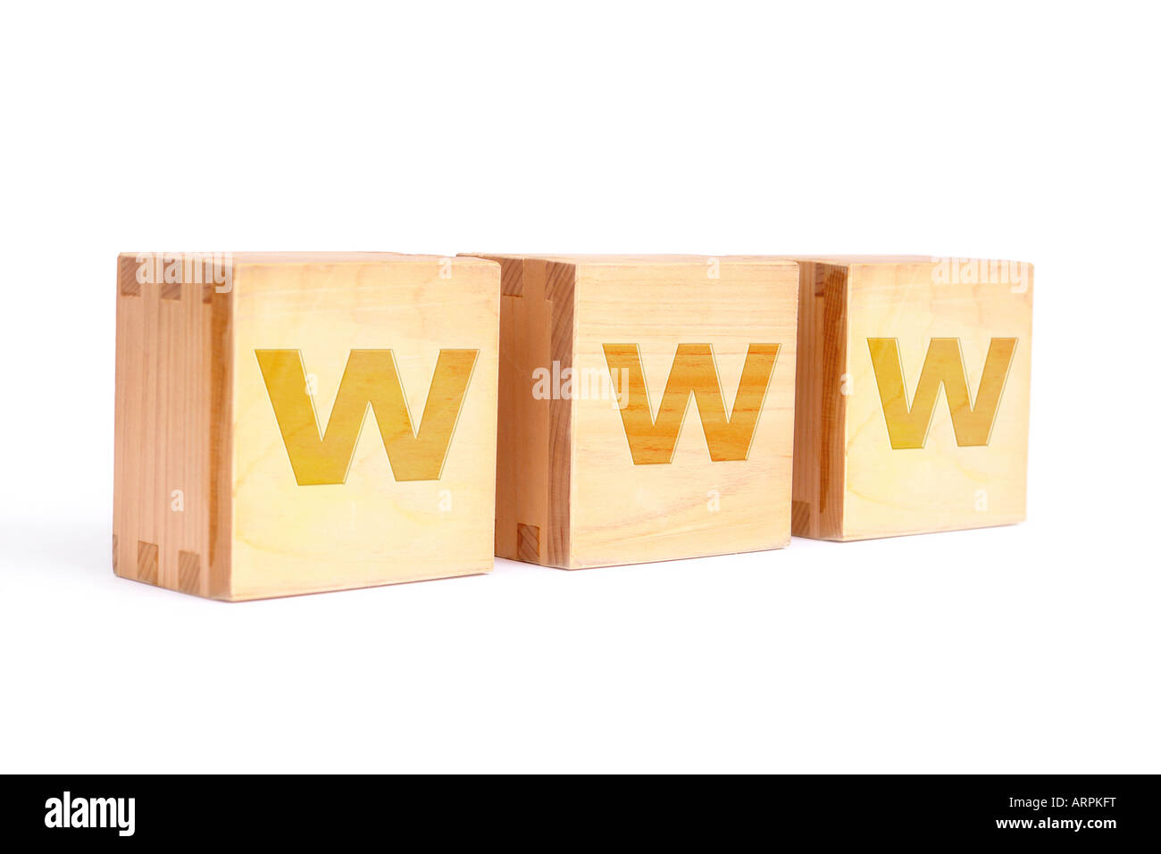 Lettre en bois trois blocks spelling WWW sur fond blanc Banque D'Images