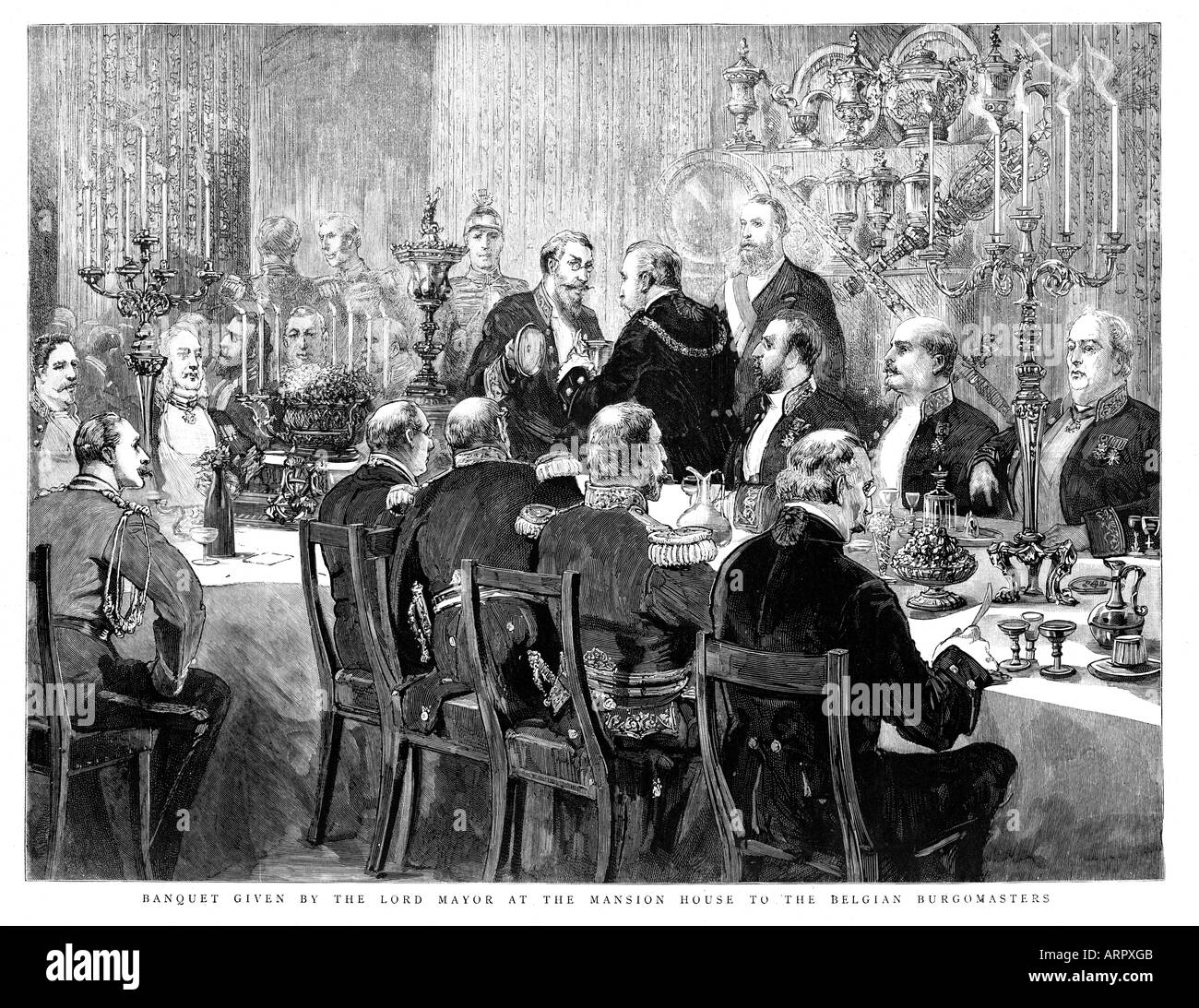 Banquet du lord maire 1888 gravure victorienne du banquet donné à l'hôtel particulier de l'bourgmestres belges Banque D'Images