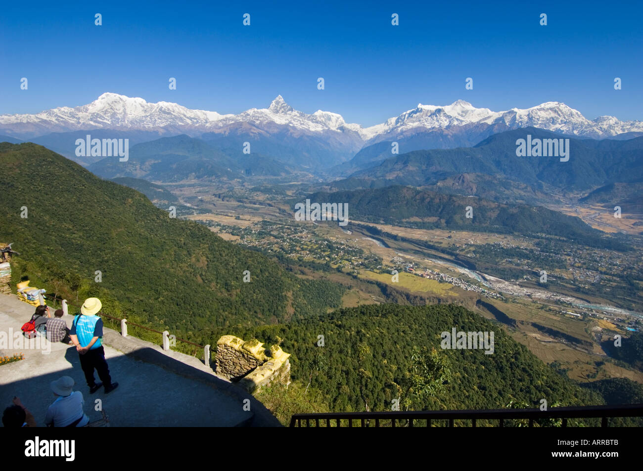 Sarangkot Pokhara à Outlook la sainte montagne Machhapuchare panorama himalayen vallée de Katmandou NÉPAL ANNAPURNA region Asie Banque D'Images