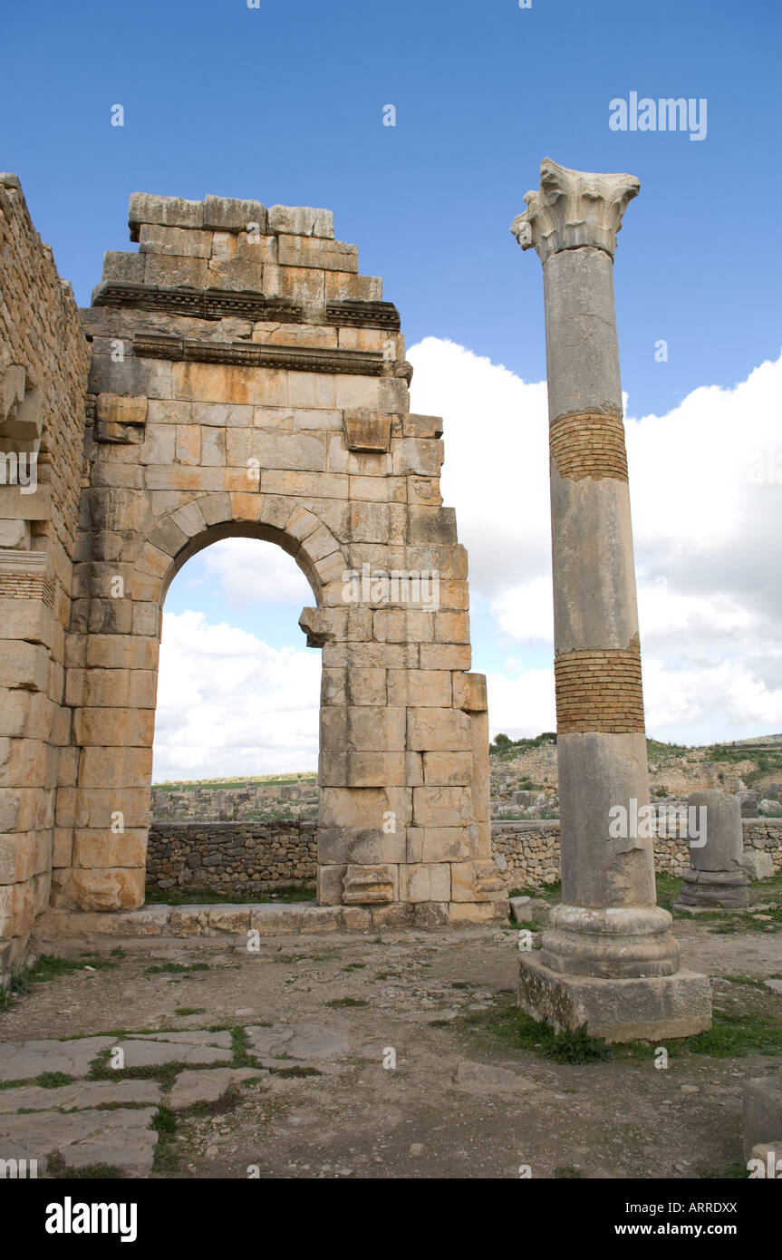 Les anciennes ruines romaines de Volubilis, Maroc Banque D'Images