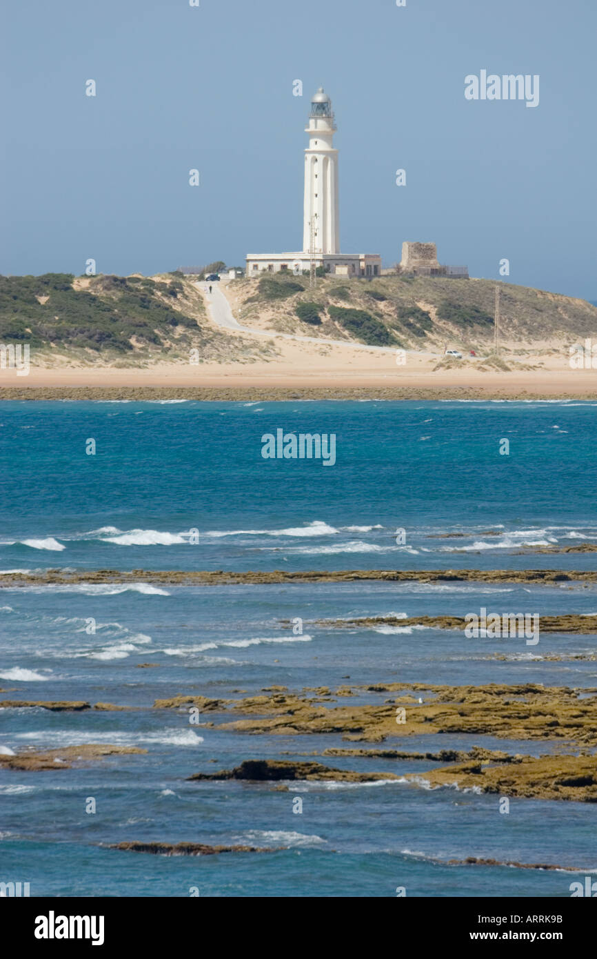 Los Caños de Meca et Cap sur le phare de Trafalgar, Province de Cadix, Espagne. Banque D'Images