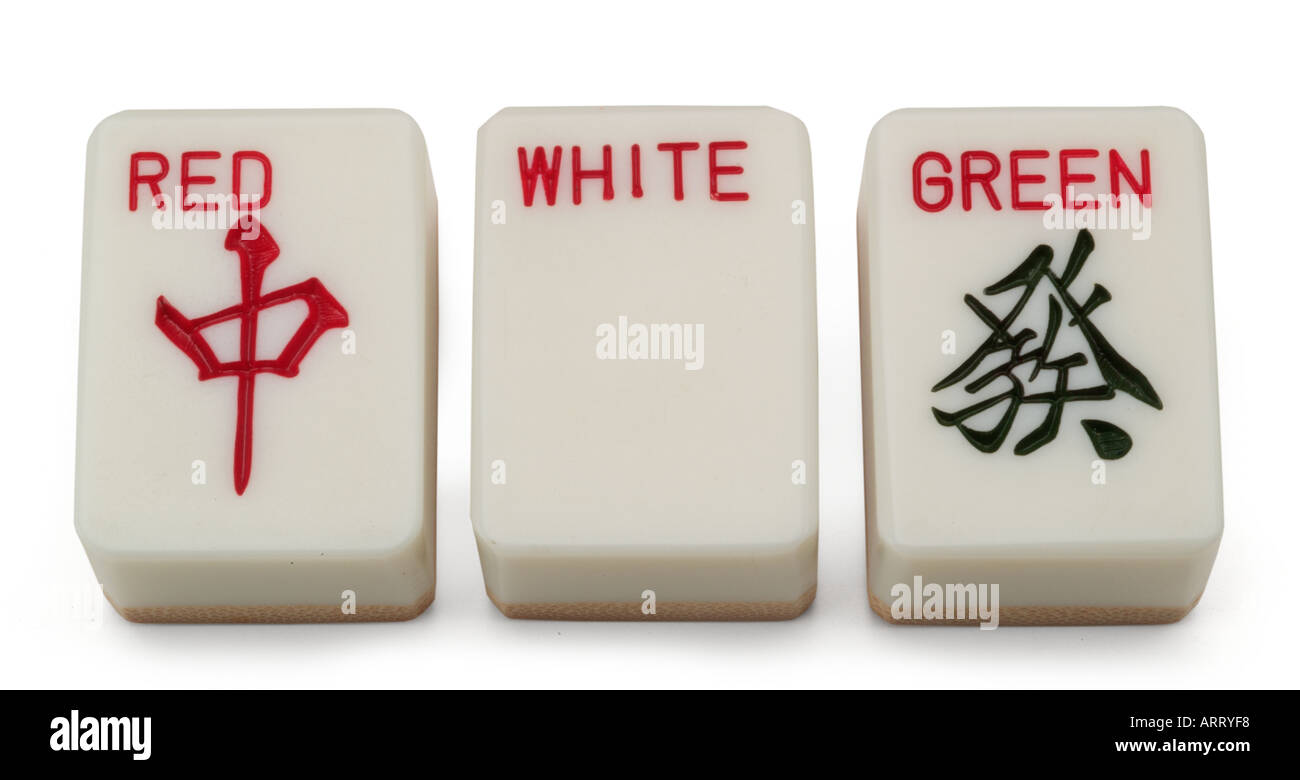 Mah Jongg 600x600 pièces de caractères spéciaux pour la couleur vert blanc rouge Banque D'Images