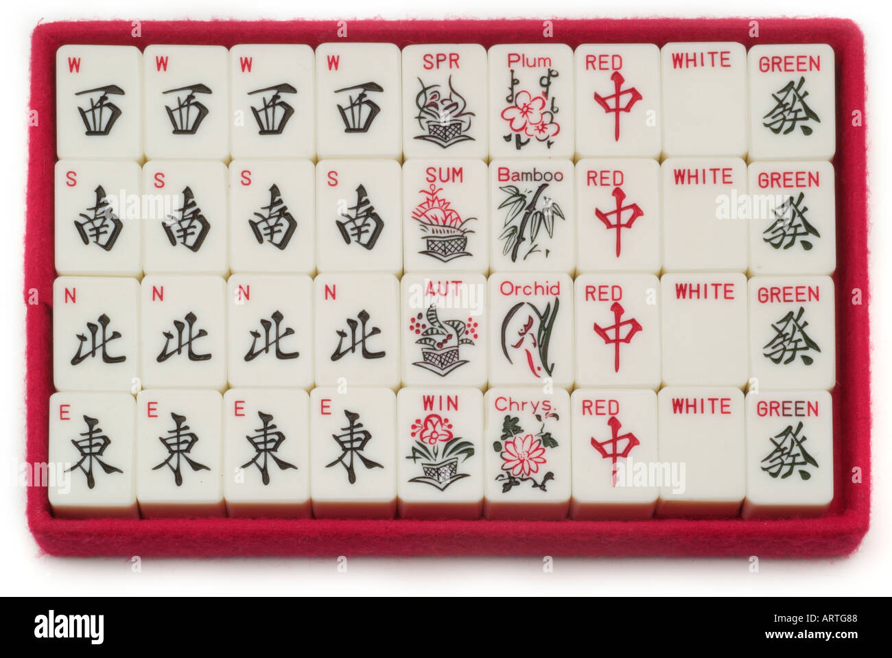 Mah Jongg 600x600 pièces dans le bac des caractères spéciaux Banque D'Images