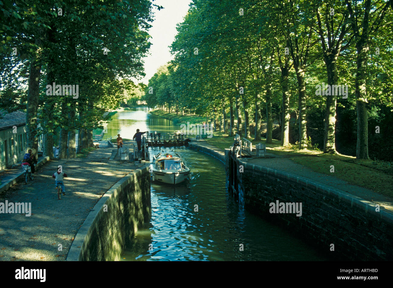 Système de blocage sur le Canal du Midi, Aude, France Banque D'Images