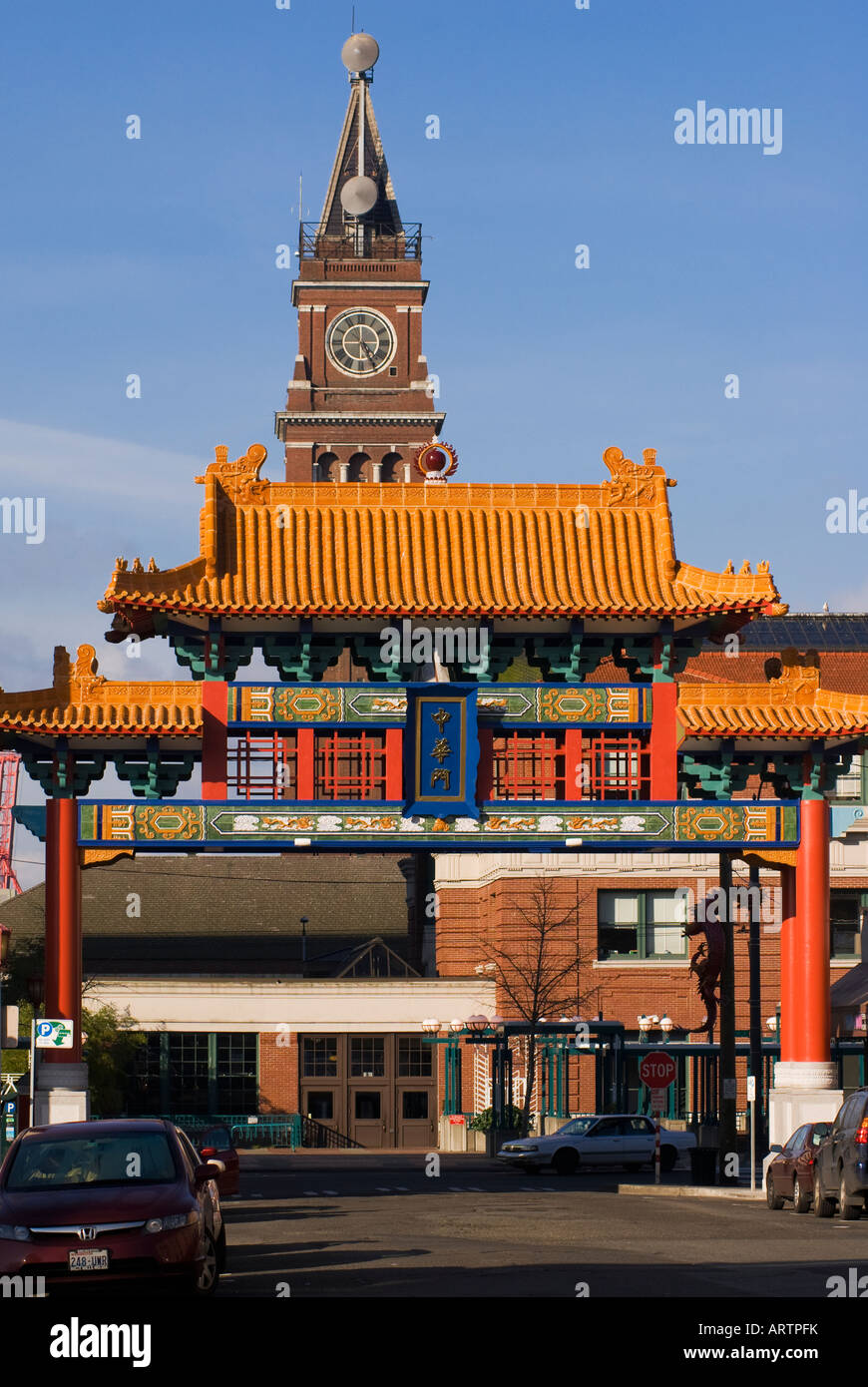 Chinese Gate à l'entrée du quartier chinois de Seattle Seattle Washington State USA Banque D'Images