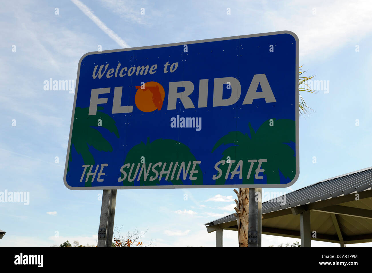 État de la Floride signe de bienvenue au centre d'accueil sur l'Interstate 75 à la frontière de la Géorgie Banque D'Images