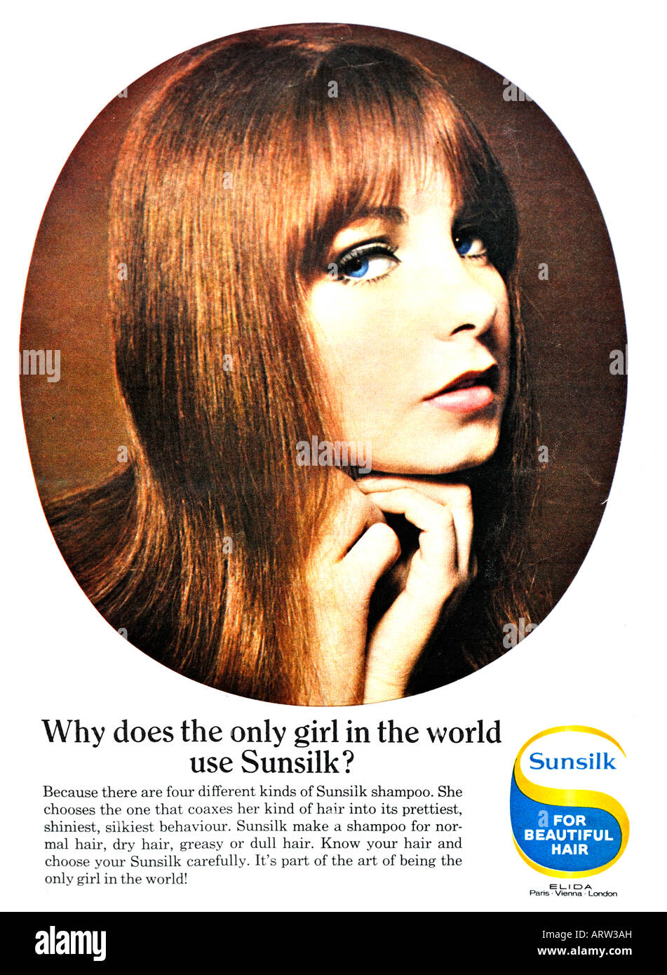 1960 Publicité pour 1966 1960 1966 Publicité pour le shampooing Sunsilk Elida pour un usage éditorial uniquement Banque D'Images