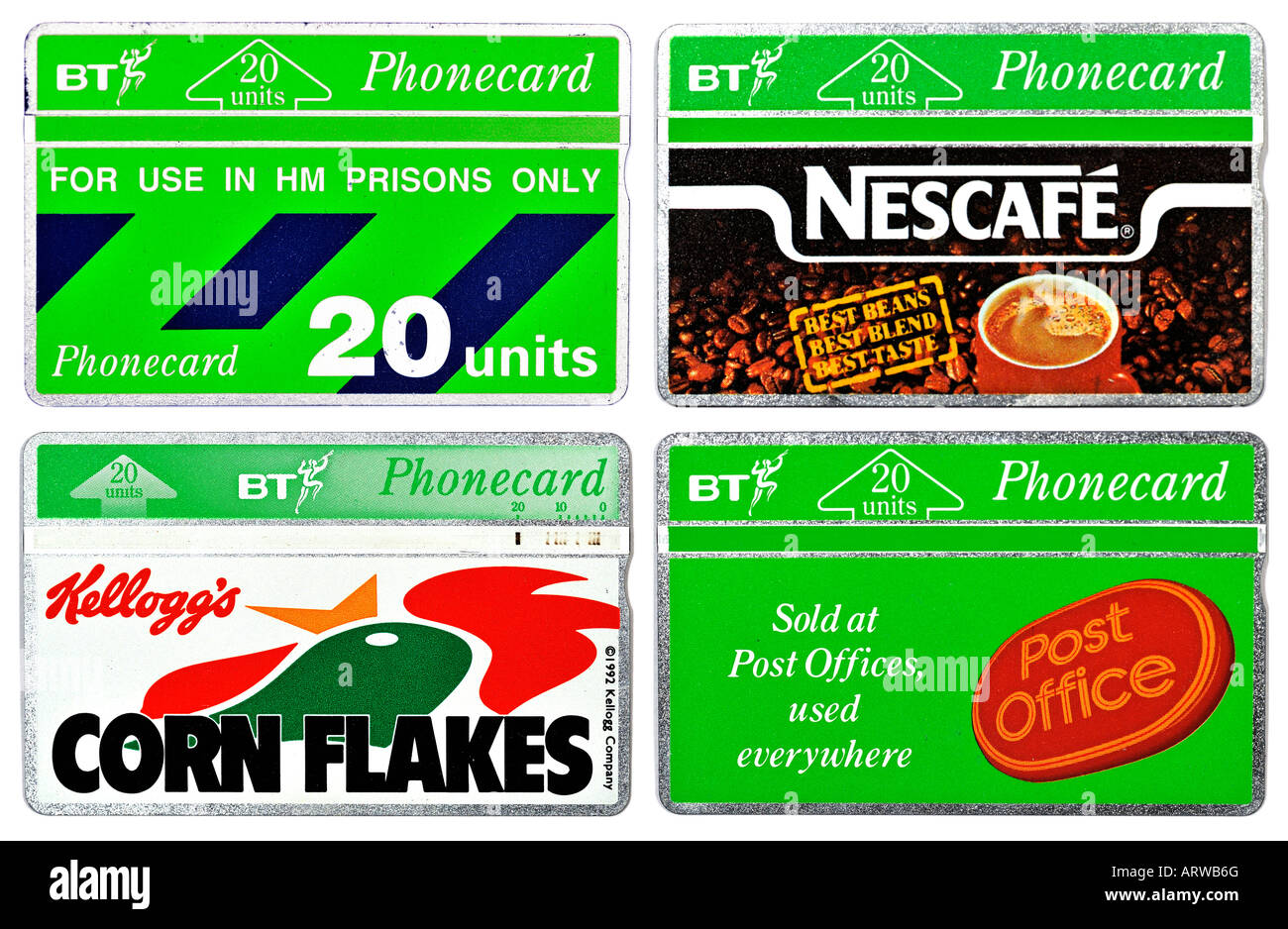 4 années 1990, British Telecom BT télécartes pour un usage éditorial uniquement Banque D'Images