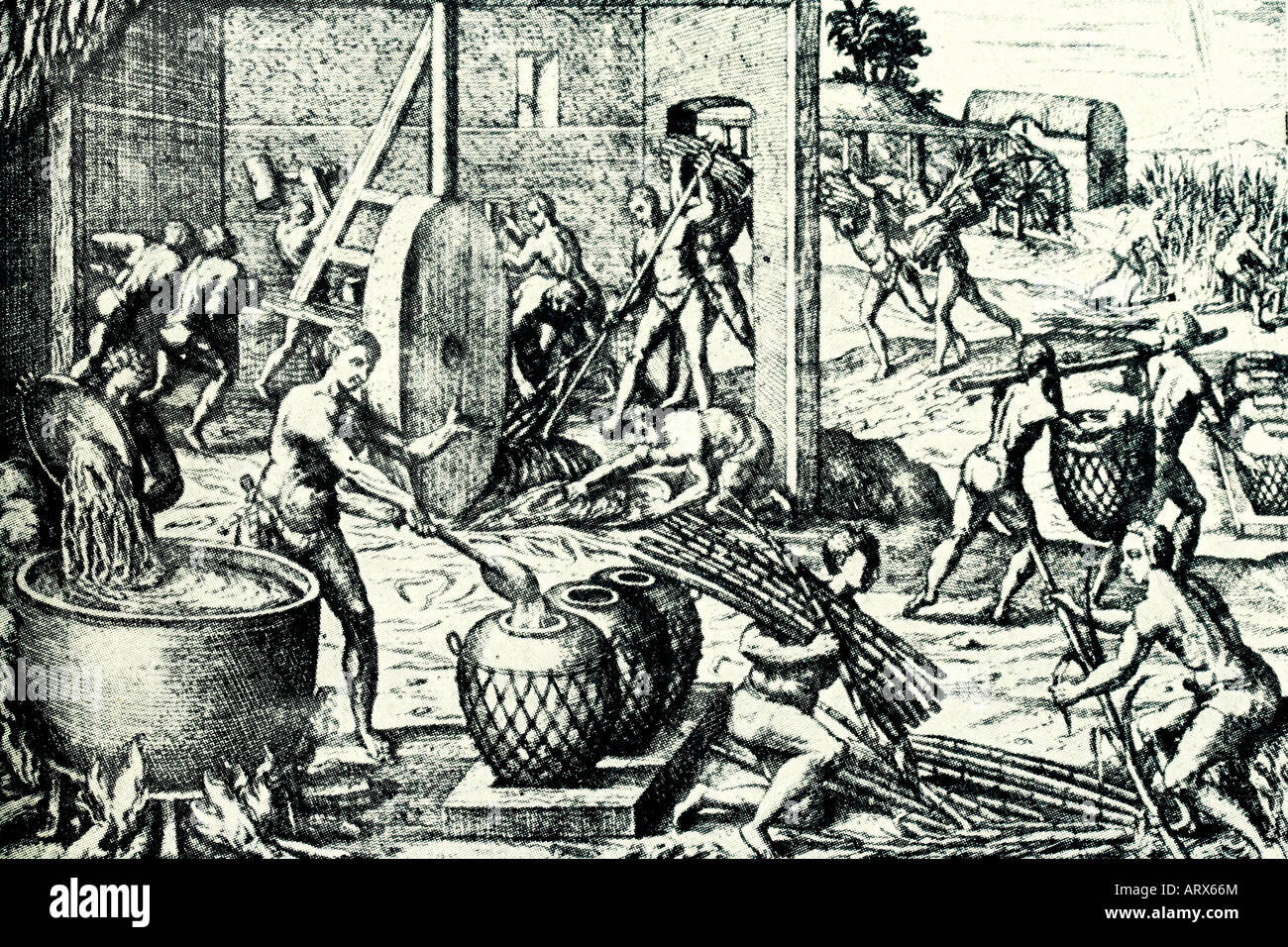 Faire du sucre à Antilles Antilles. Fin du XVII siècle. Illustration d'antiquités. 1930 Banque D'Images