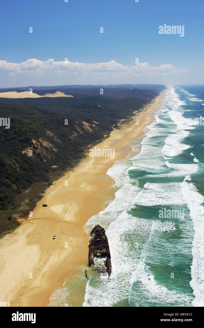 Épave de l'antenne Maheno Seventy Five Mile Beach K'gari / Fraser Island Queensland Australie Banque D'Images