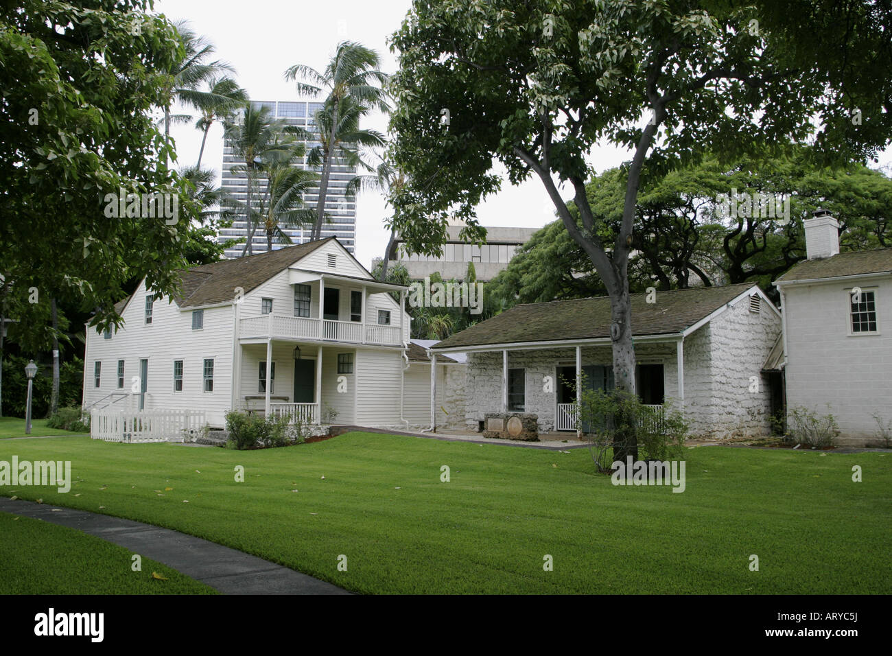 Musée des Maisons de la mission englobe plus ancien des bâtiments construits par le premier missionnaire à Honolulu. Près de King st. Banque D'Images