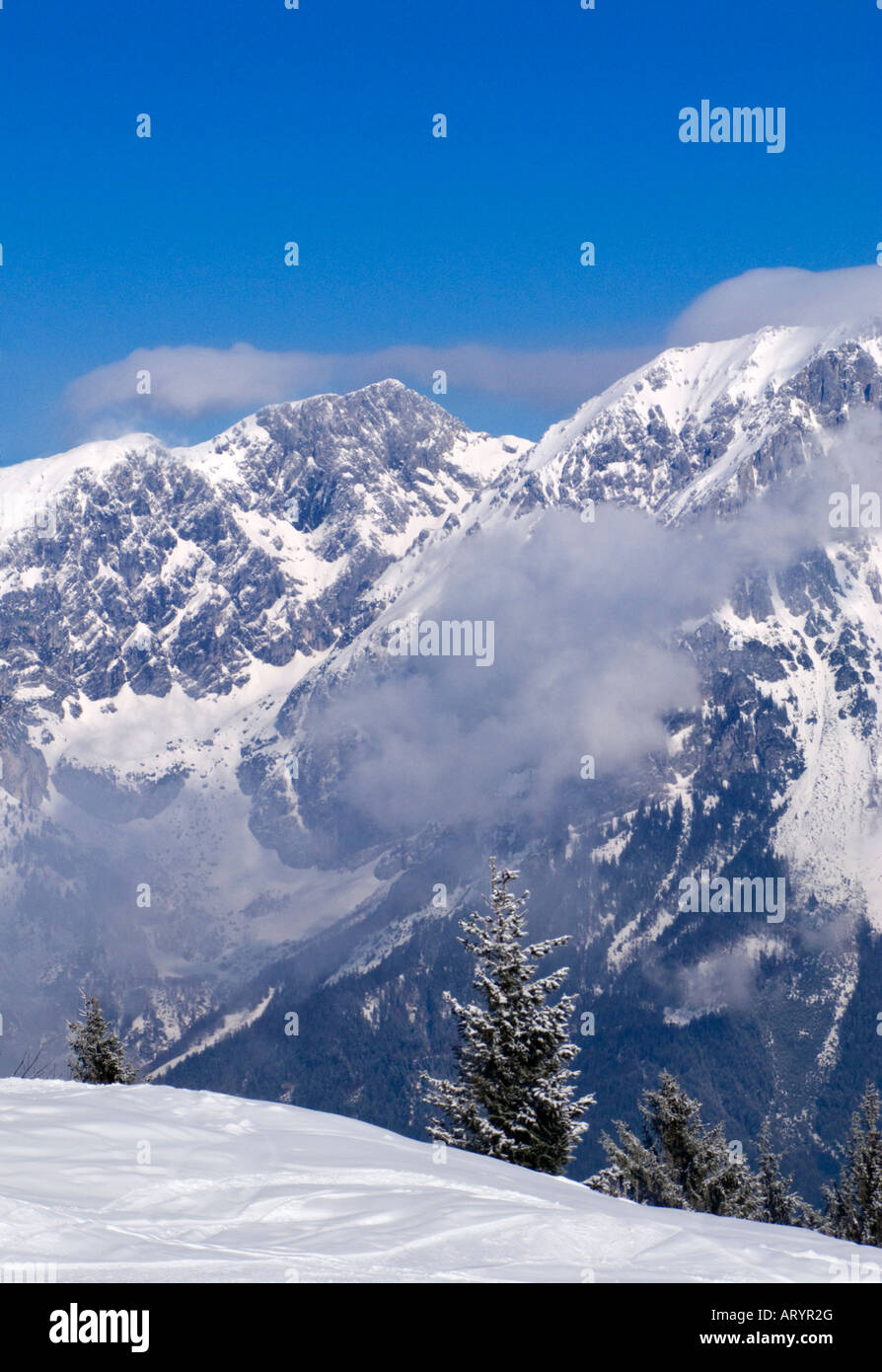 Au-dessus de montagnes Wilder Kaiser Scheffau, Tyrol, Autriche Banque D'Images