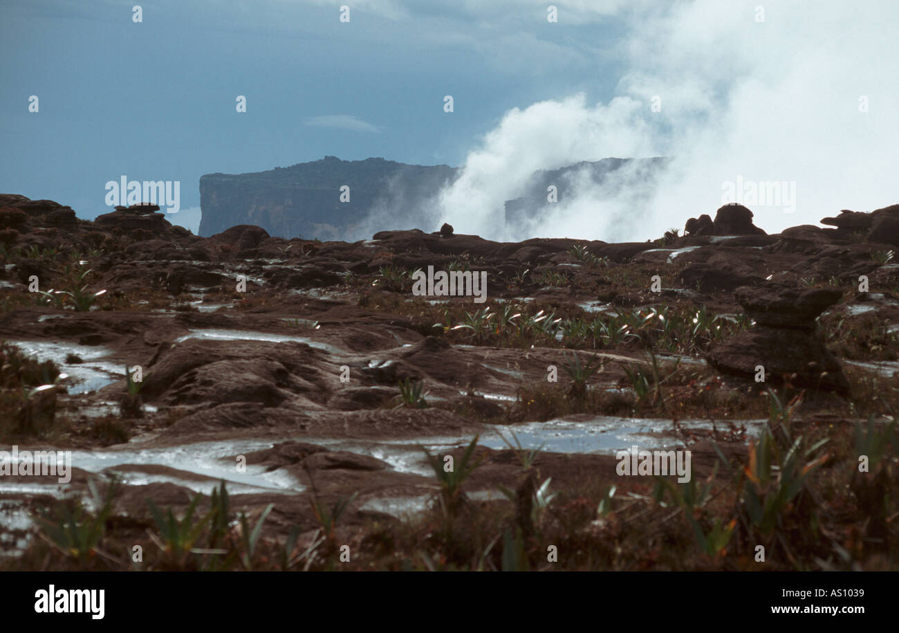 Sommet du Mont Roraima Mont Kukenan peut être vu dans la distance le Venezuela Banque D'Images