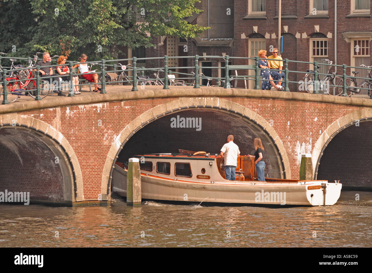 Amsterdam Pays-Bas Pont sur la rivière Amstel Banque D'Images