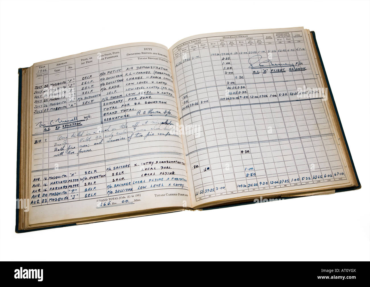 Journal de vol du pilote RAF de la Seconde Guerre mondiale montrant l'entrée pour Décès de deux aviateurs UK Banque D'Images
