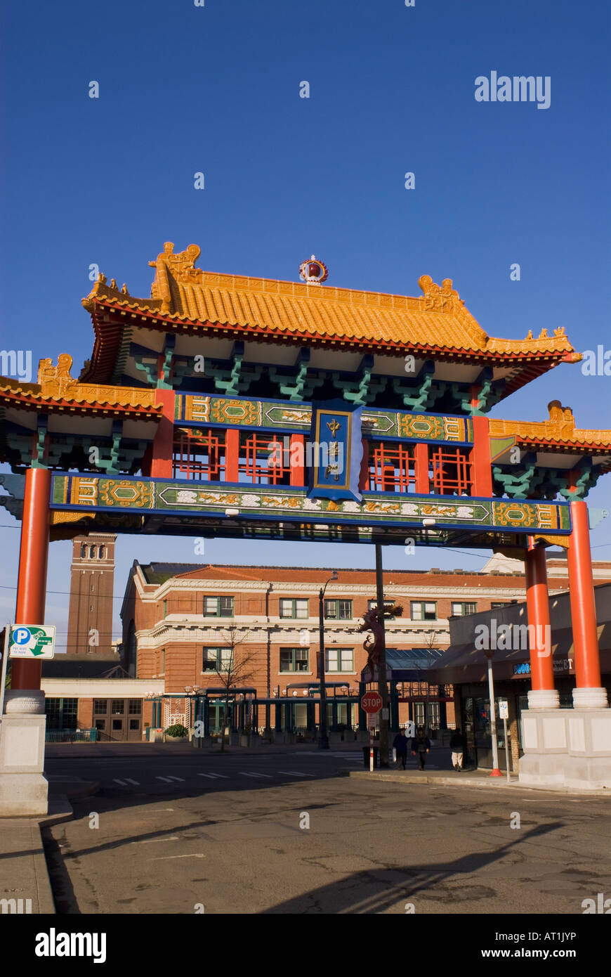 Chinese Gate à l'entrée du quartier chinois de Seattle Seattle Washington State USA Banque D'Images