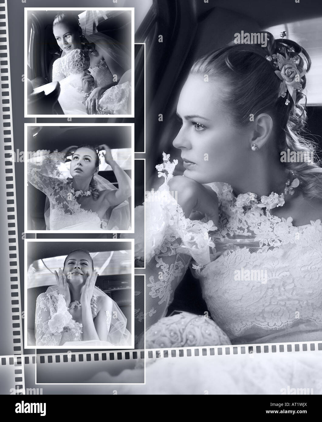 Belle jeune mariée adultes montage en noir et blanc. Banque D'Images