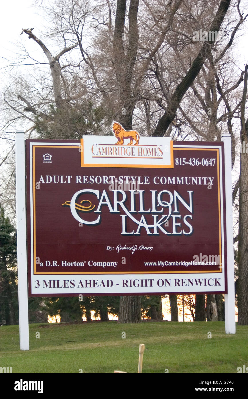Signer pour Carillon Lacs un adulte actif community. Plainfield Illinois IL USA Banque D'Images