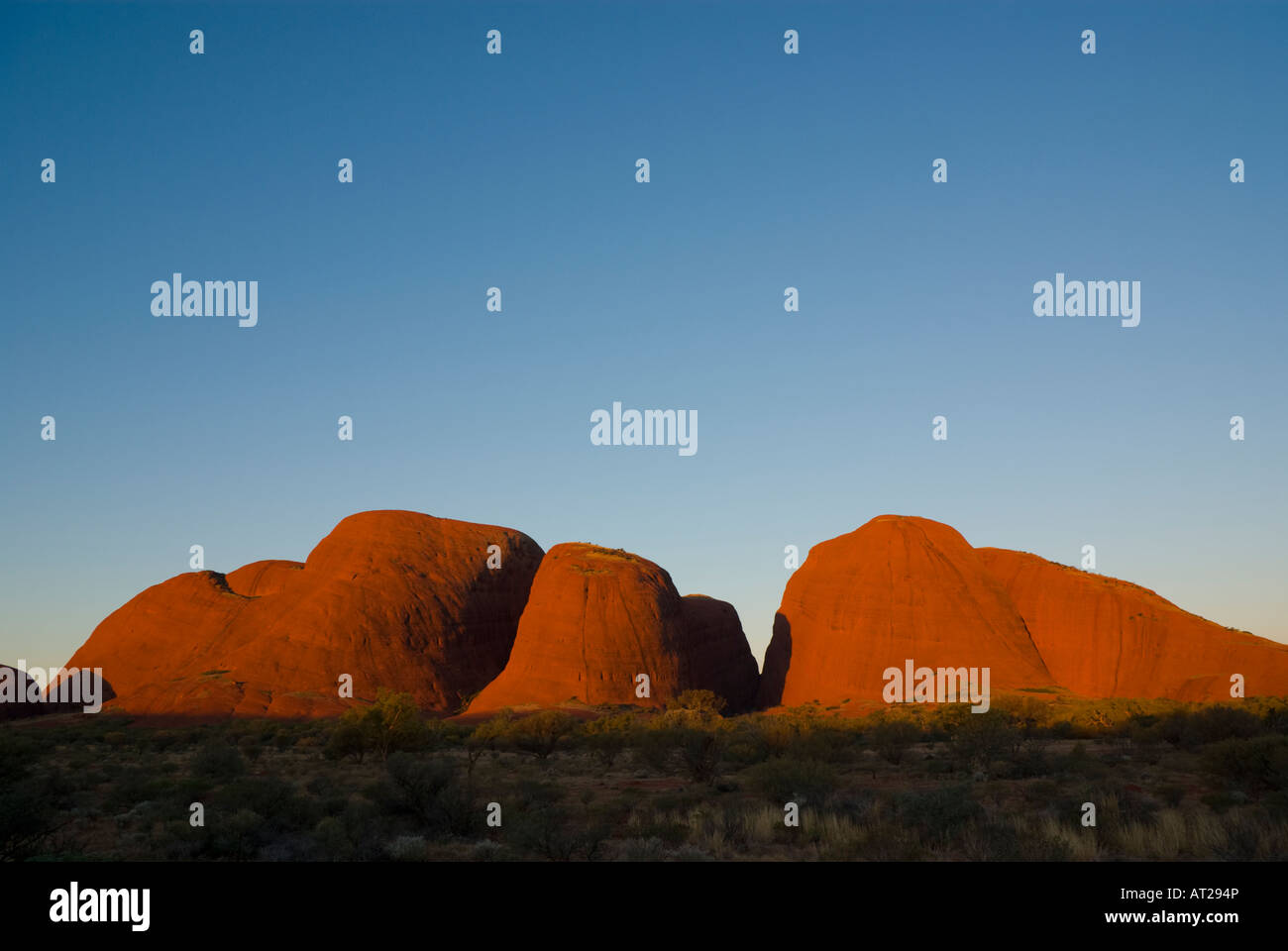 Kata Tjuta (les Olgas) au coucher du soleil, l'arrière-pays australien Banque D'Images