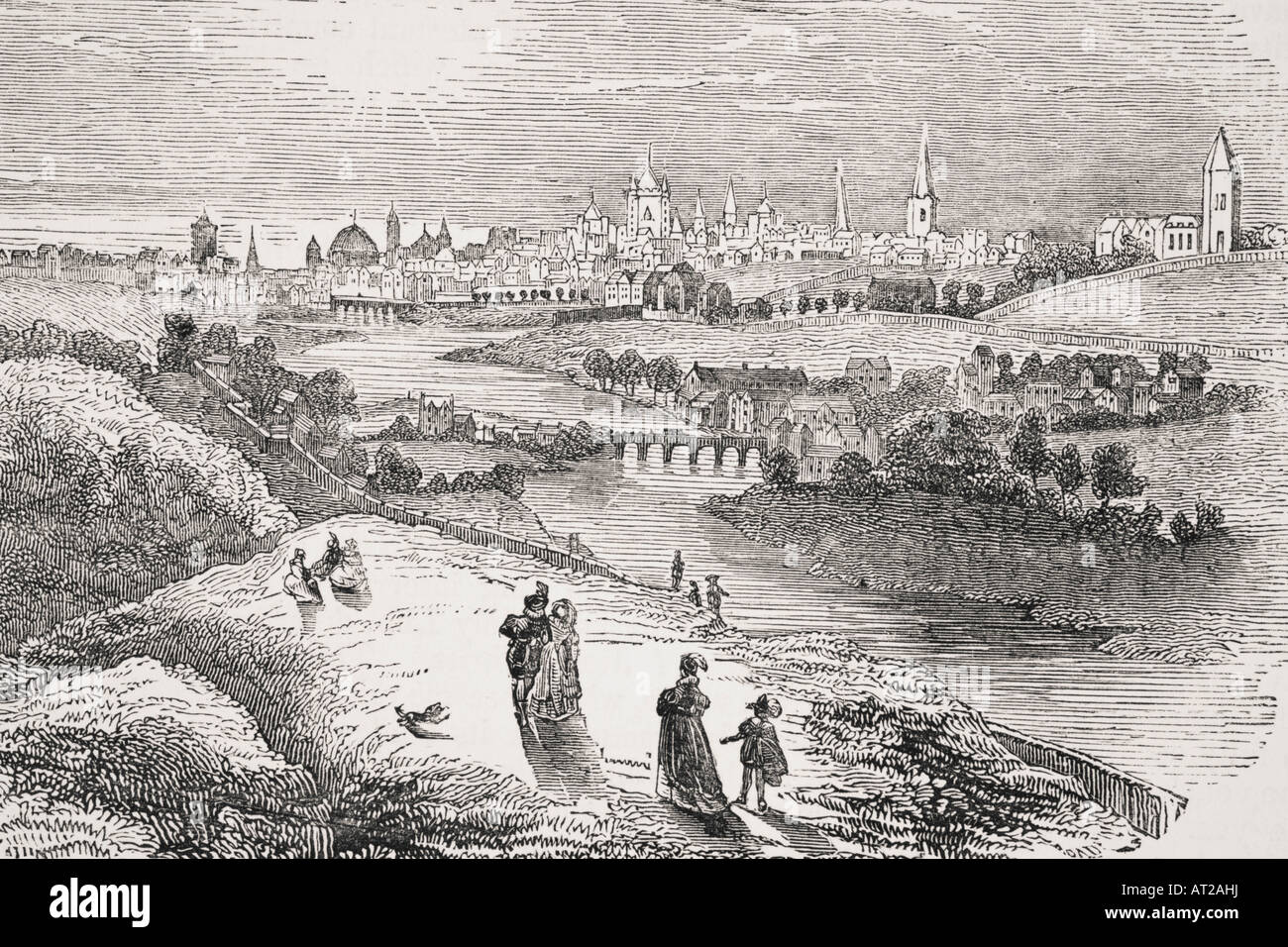 Vue sur Dublin, Irlande au XVIIe siècle. Banque D'Images