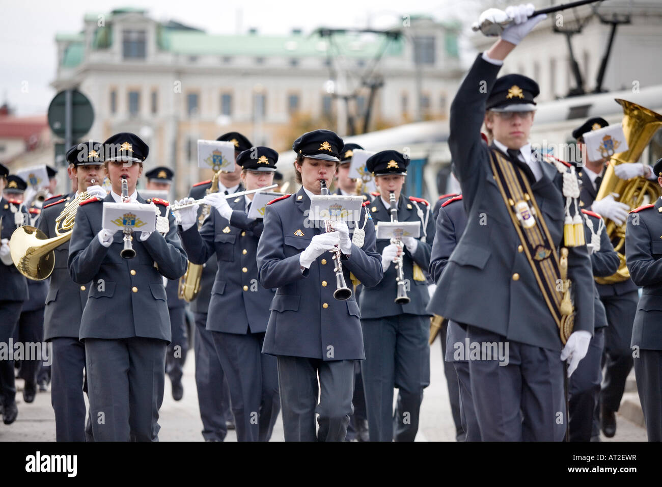 Street Parade bande militaire suédoise de Göteborg. L'unité d'accueil de Boras ville de l'ouest de la Suède Banque D'Images