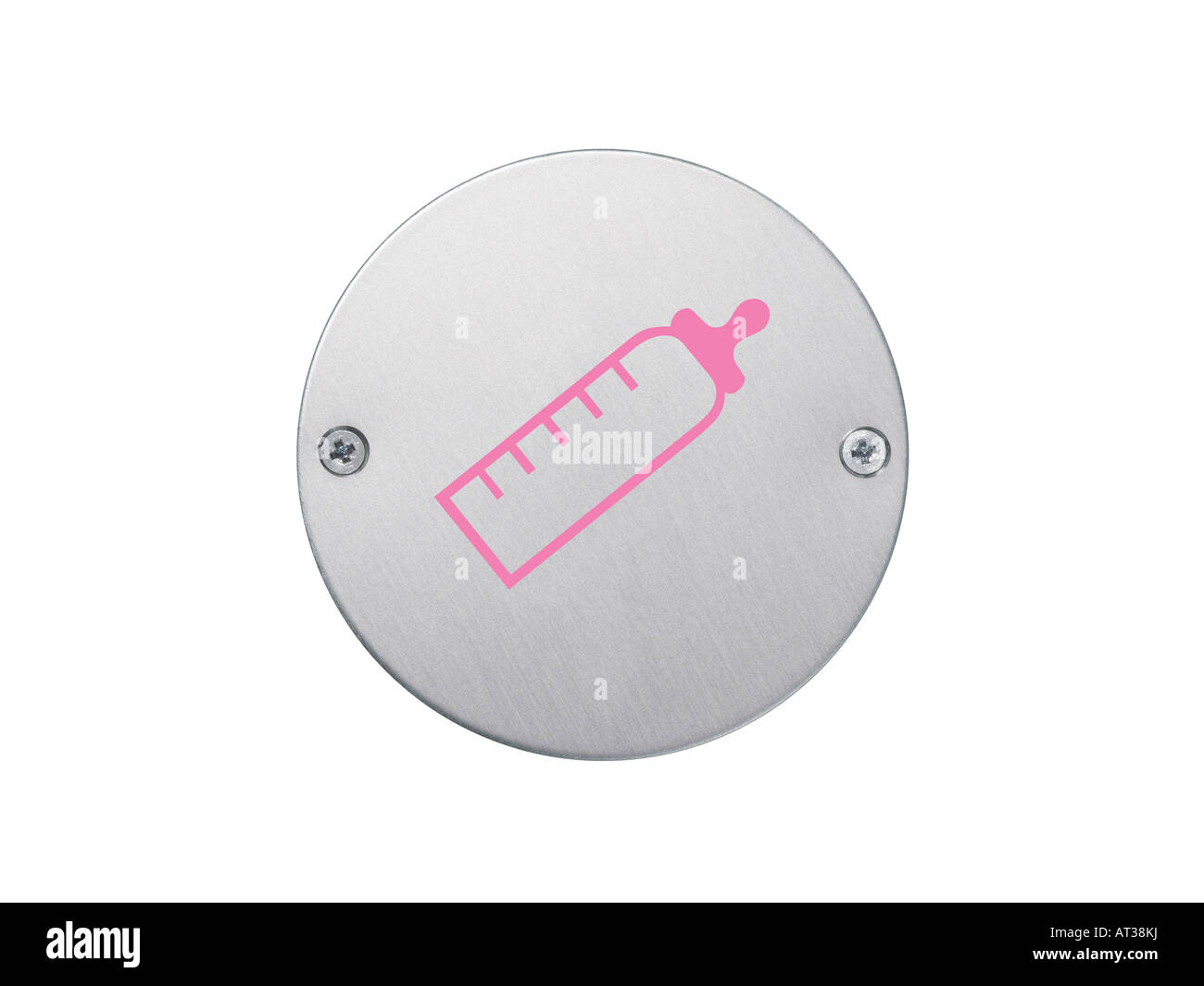 Un bébé rose bouteille sur un signe Banque D'Images