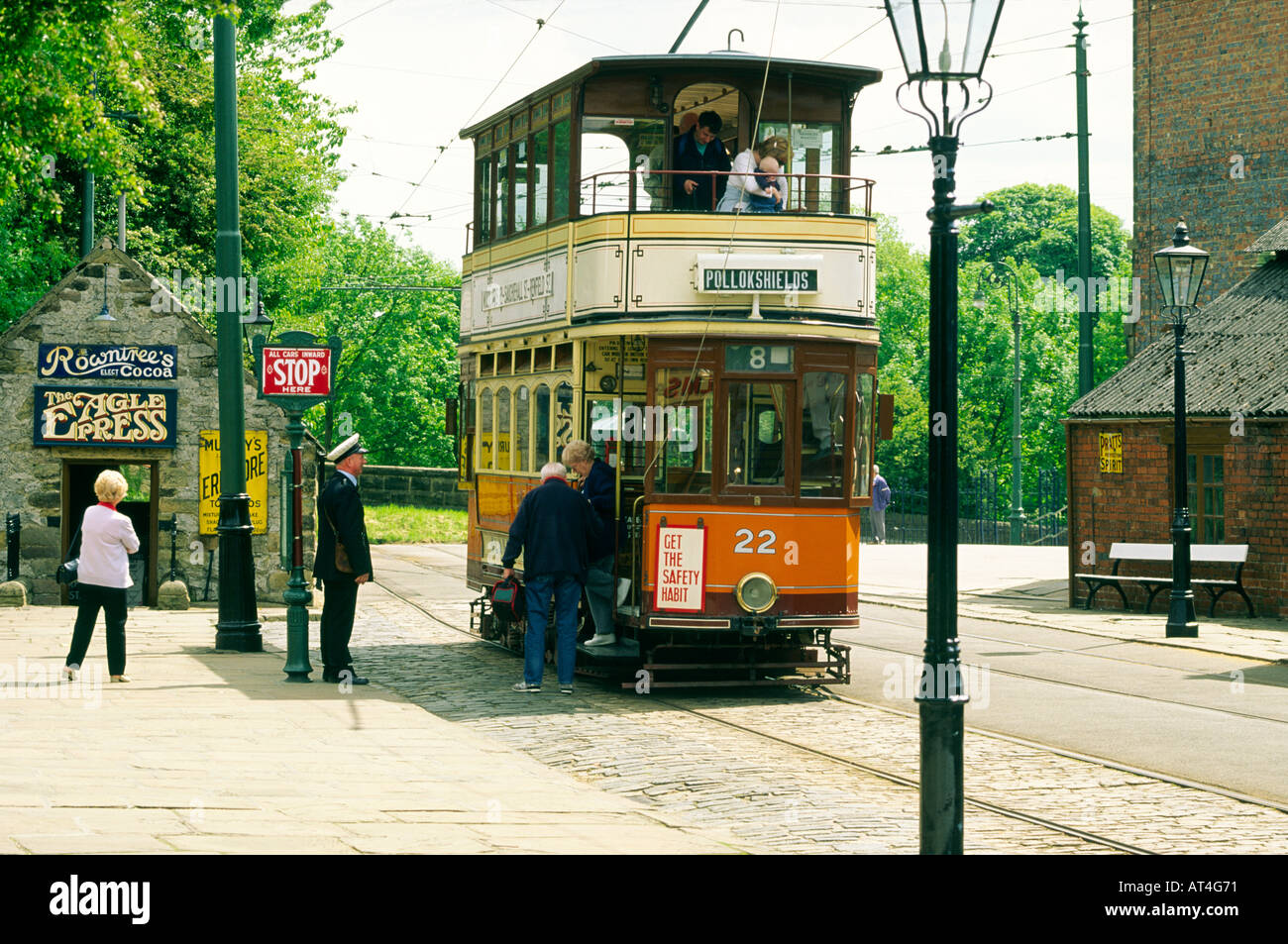 Musée national à Crich Tramway près de Matlock et Derby, Derbyshire, Angleterre, Royaume-Uni. Vintage les trams. Banque D'Images