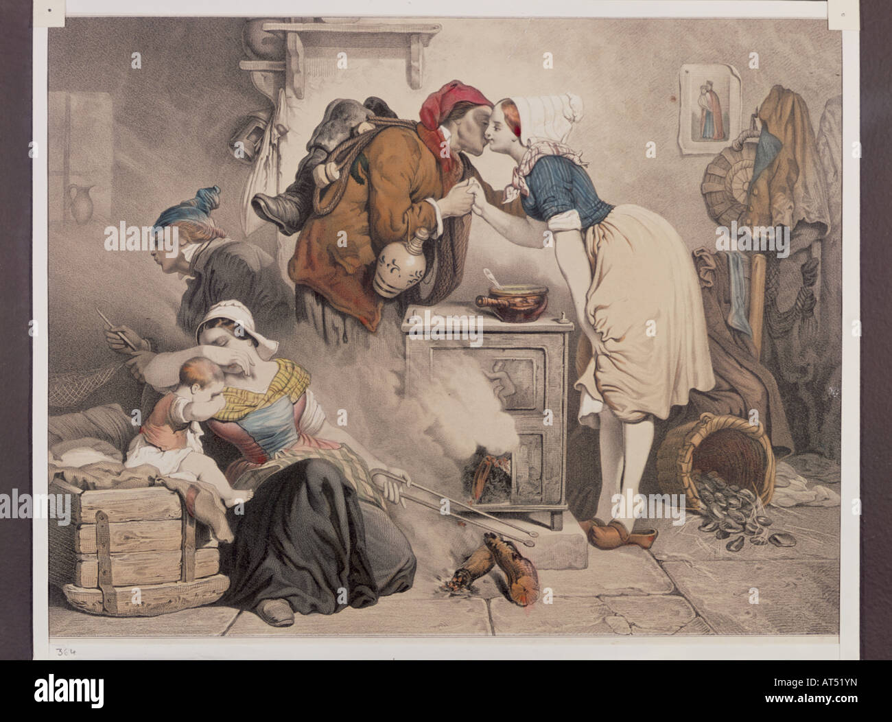 Beaux-arts, France, décoration murale, "le pêcheur d'Inde", lithographie, colorés, vers 1860, collection privée, l'artiste n'a pas d'auteur pour être effacé Banque D'Images
