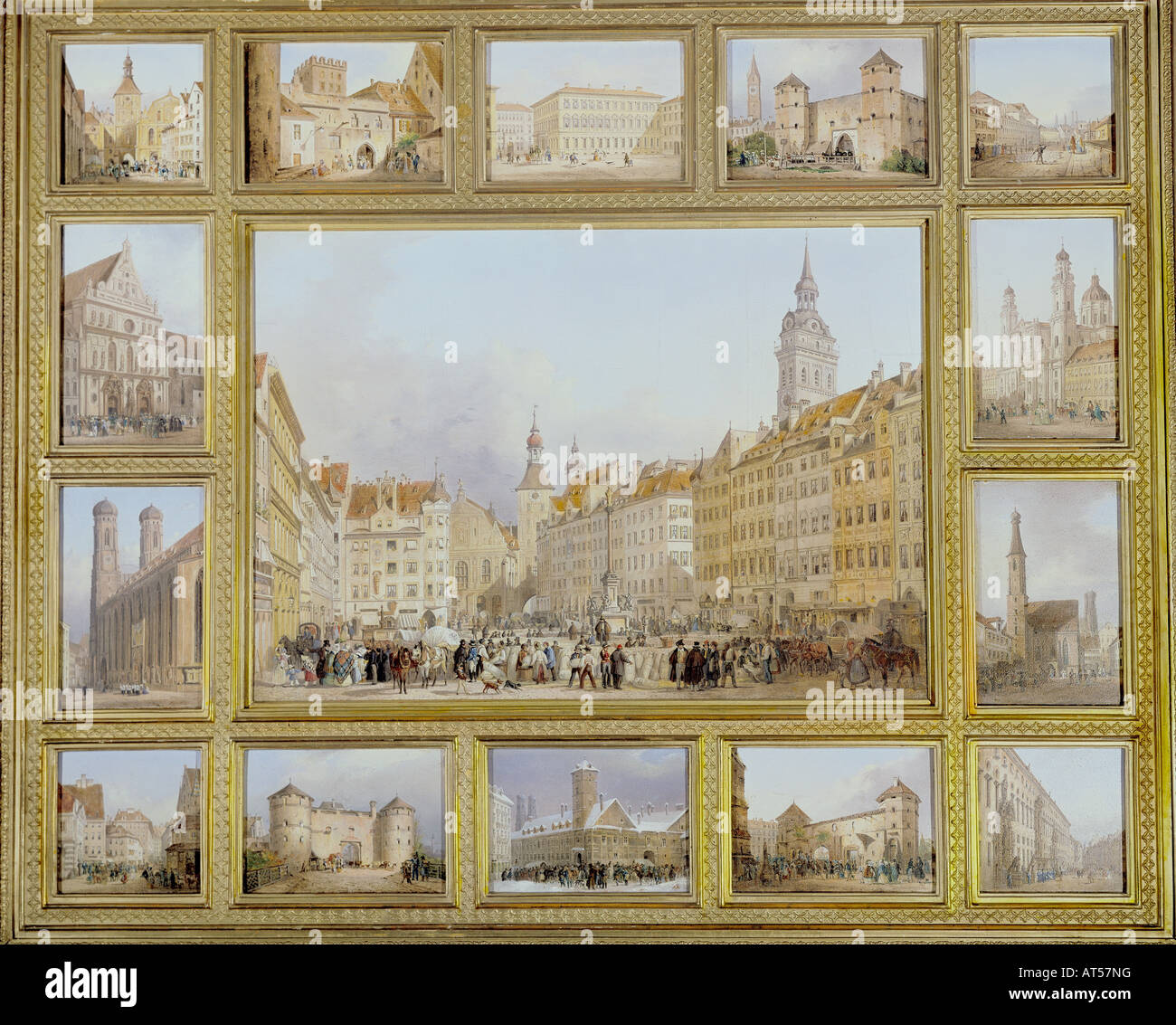 Beaux-arts, Adam, Albrecht (1786 - 1862), peinture, "vieux Munich", huile sur toile, 1839, Stadtmuseum, Munich, auteur de l'artiste , n'a pas à être effacée Banque D'Images