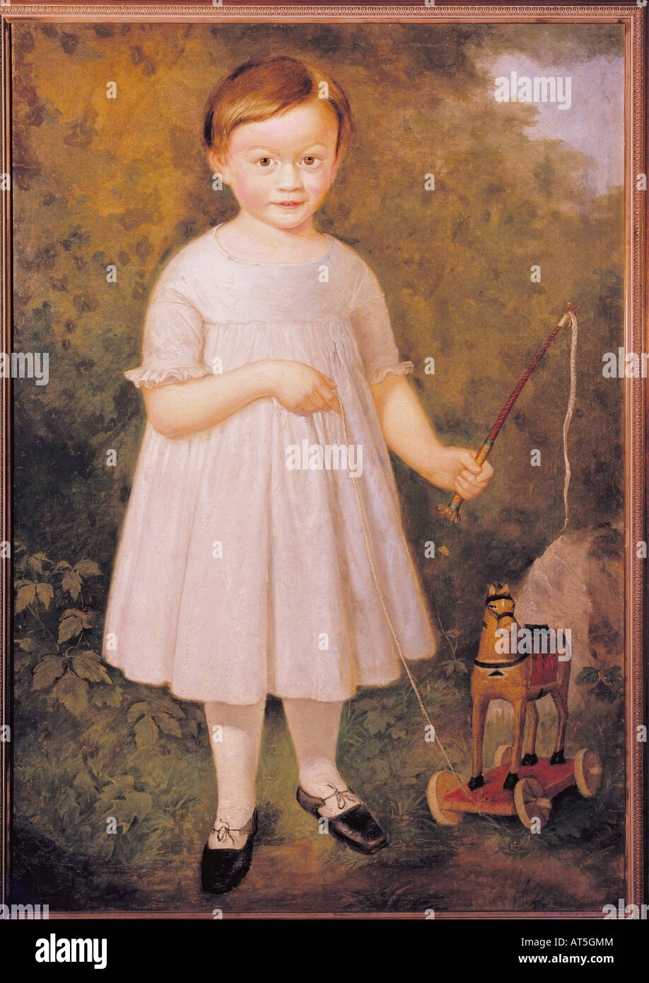 Beaux-arts, romantisme, enfant avec un cheval de bois, peinture, artiste inconnu, vers 1820 - 1830, huile sur toile, Stadtmuseum, Munich, auteur de l'artiste , n'a pas à être effacée Banque D'Images
