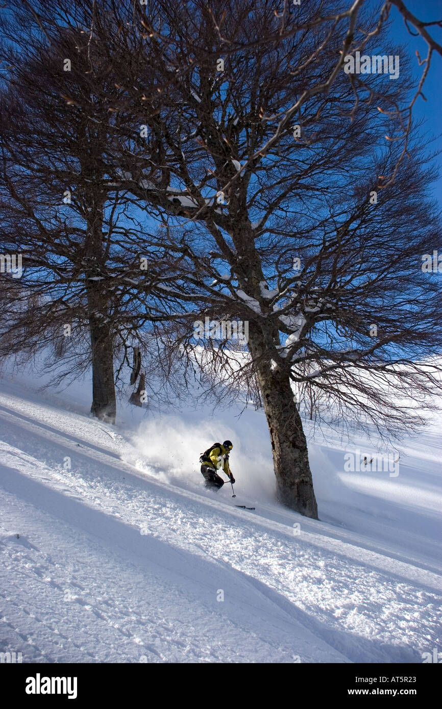 Ski hors piste dans la région de Campanelle Ghisonaccia Corse France Banque D'Images