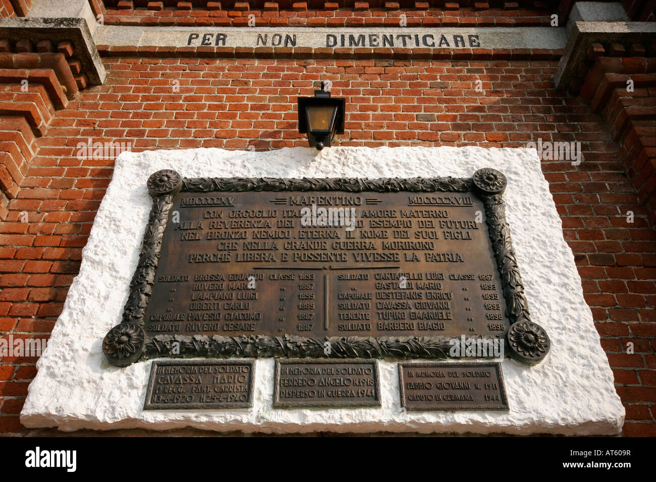 Pour la plaque de soldats tombés pendant la première guerre mondiale. Marentino, Turin Banque D'Images