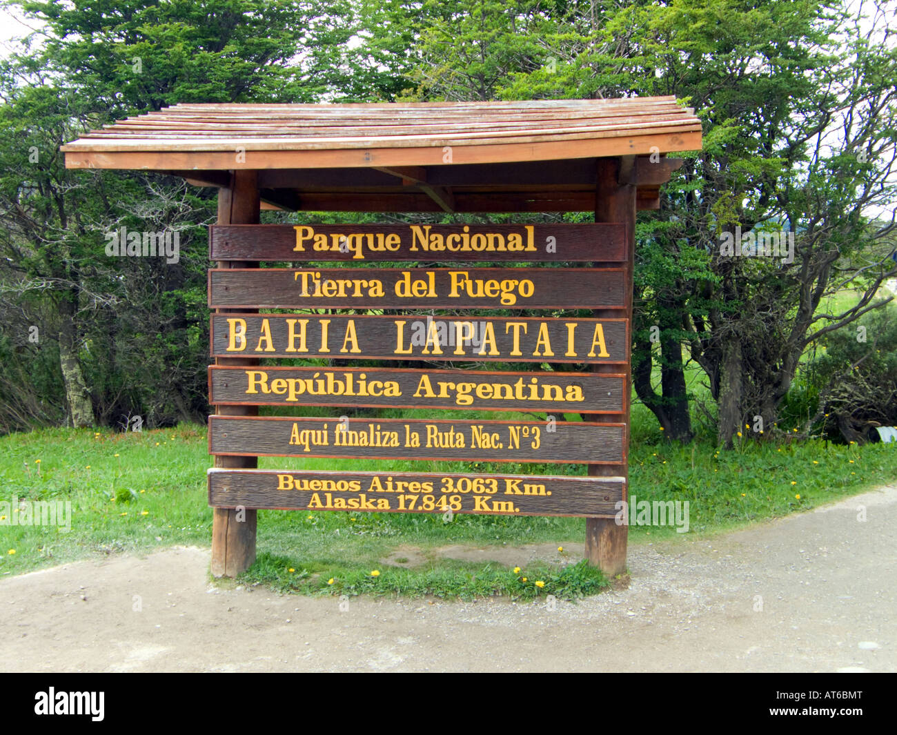 Fin de la route pour l'Argentine Route Nationale 3 l'un des terminus de la route Panaméricaine à partir de l'Alaska Banque D'Images