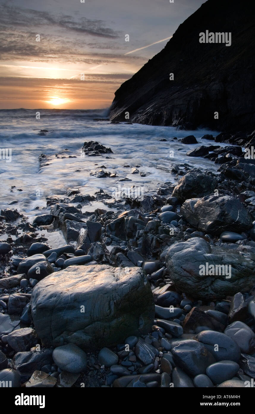 Coucher du soleil à Duckpool près de Bude Cornouailles du Nord Banque D'Images