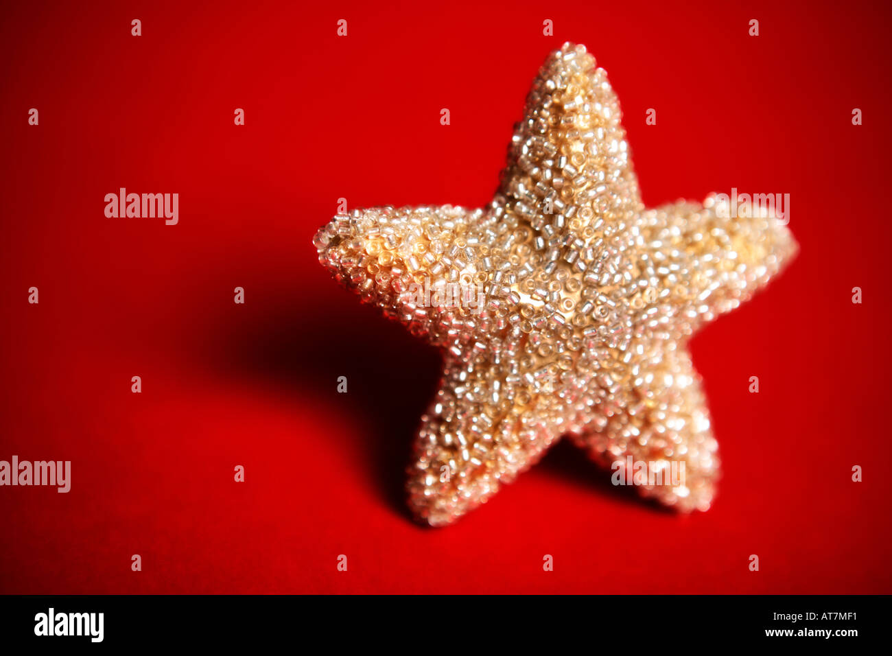 Décoration de Noël étoile d'or sur rouge Banque D'Images