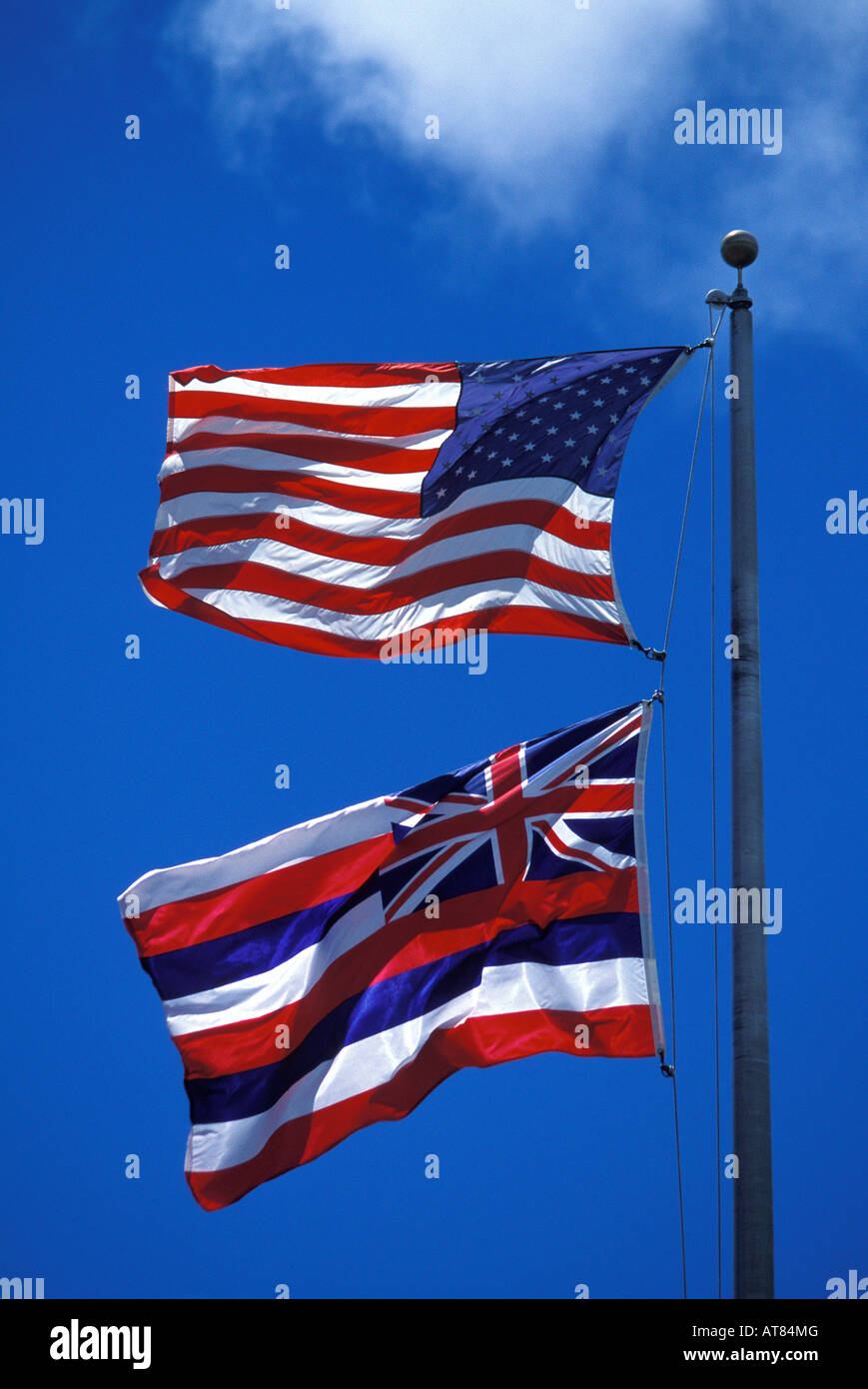 L'American et Hawaiian drapeaux ensemble. Banque D'Images