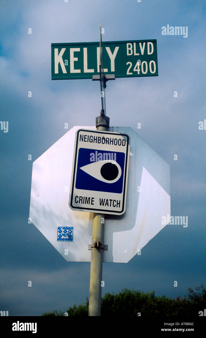 Arlington Dallas Texas USA Neighbourhood Crime Watch Street Sign Banque D'Images