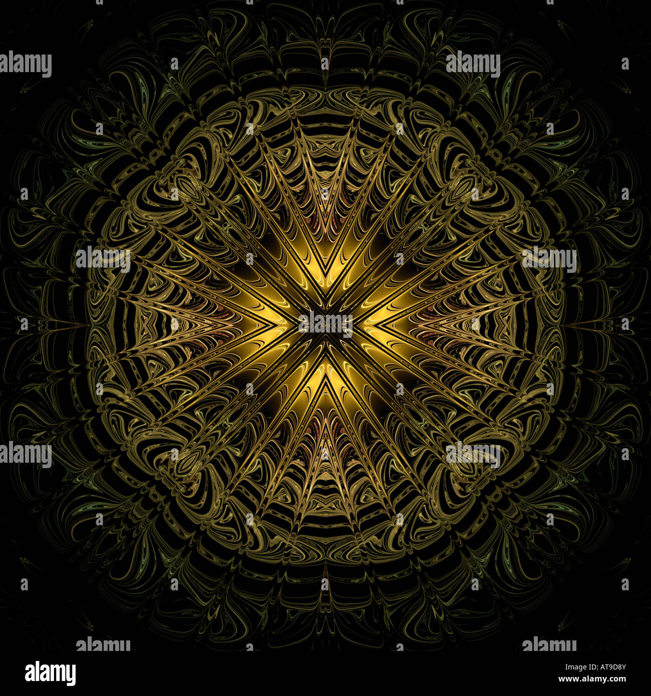 Abstract fractal ressemblant à un mandala en filigrane d'or Banque D'Images