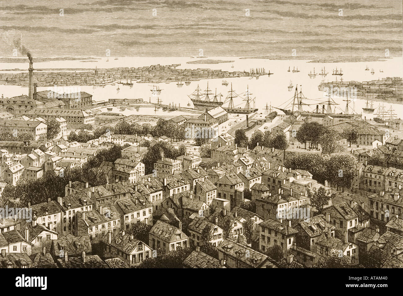 Vue de Boston, Massachusetts de Bunker Hill en 1870. Banque D'Images