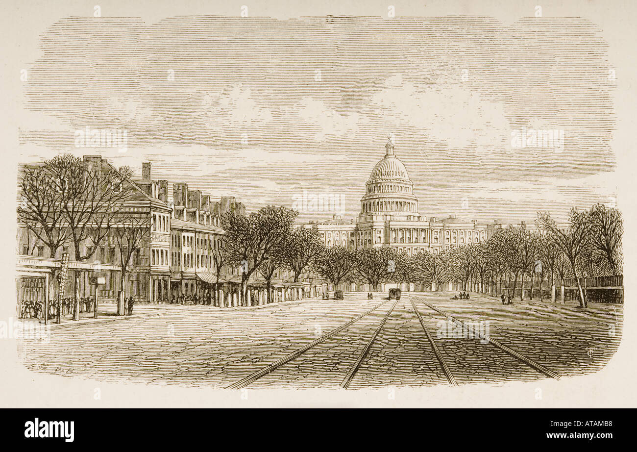 Le bâtiment du Capitole de Washington DC en 1870. Banque D'Images