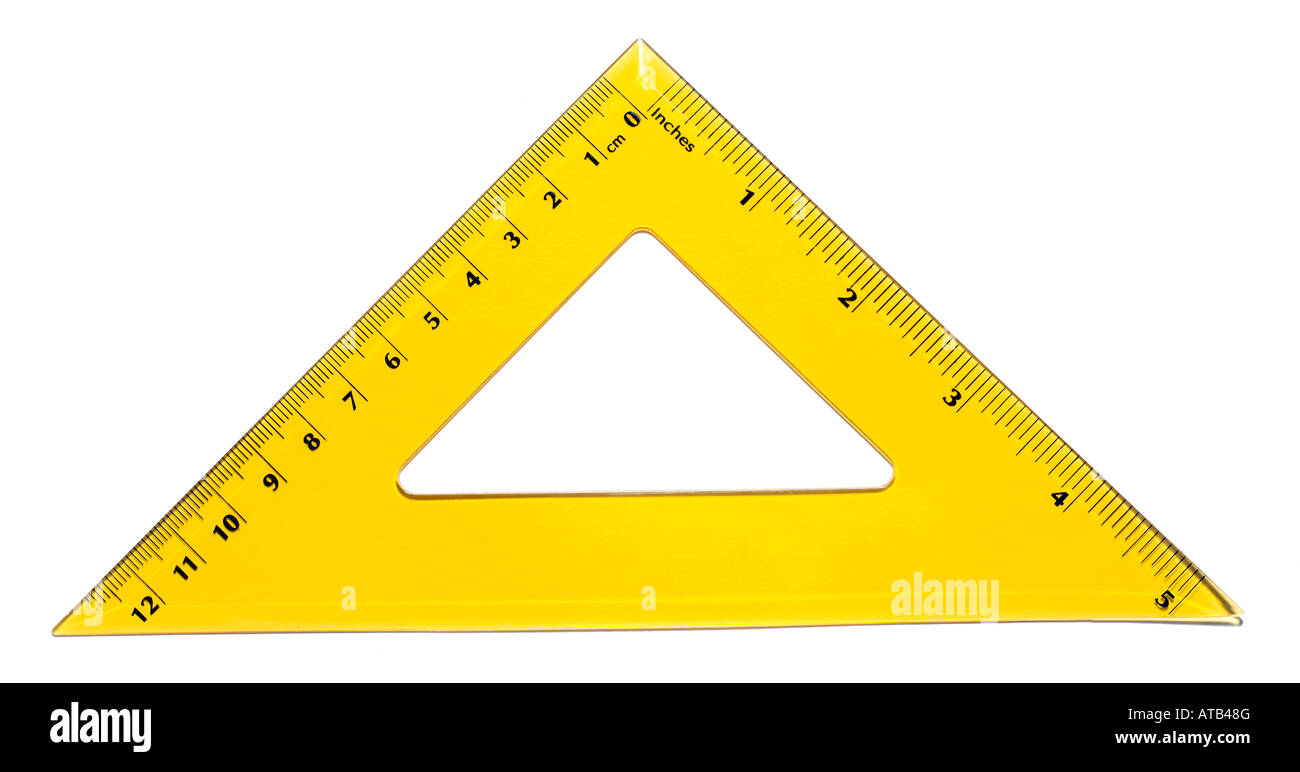 Outil de mesure géométrique du triangle jaune Photo Stock - Alamy