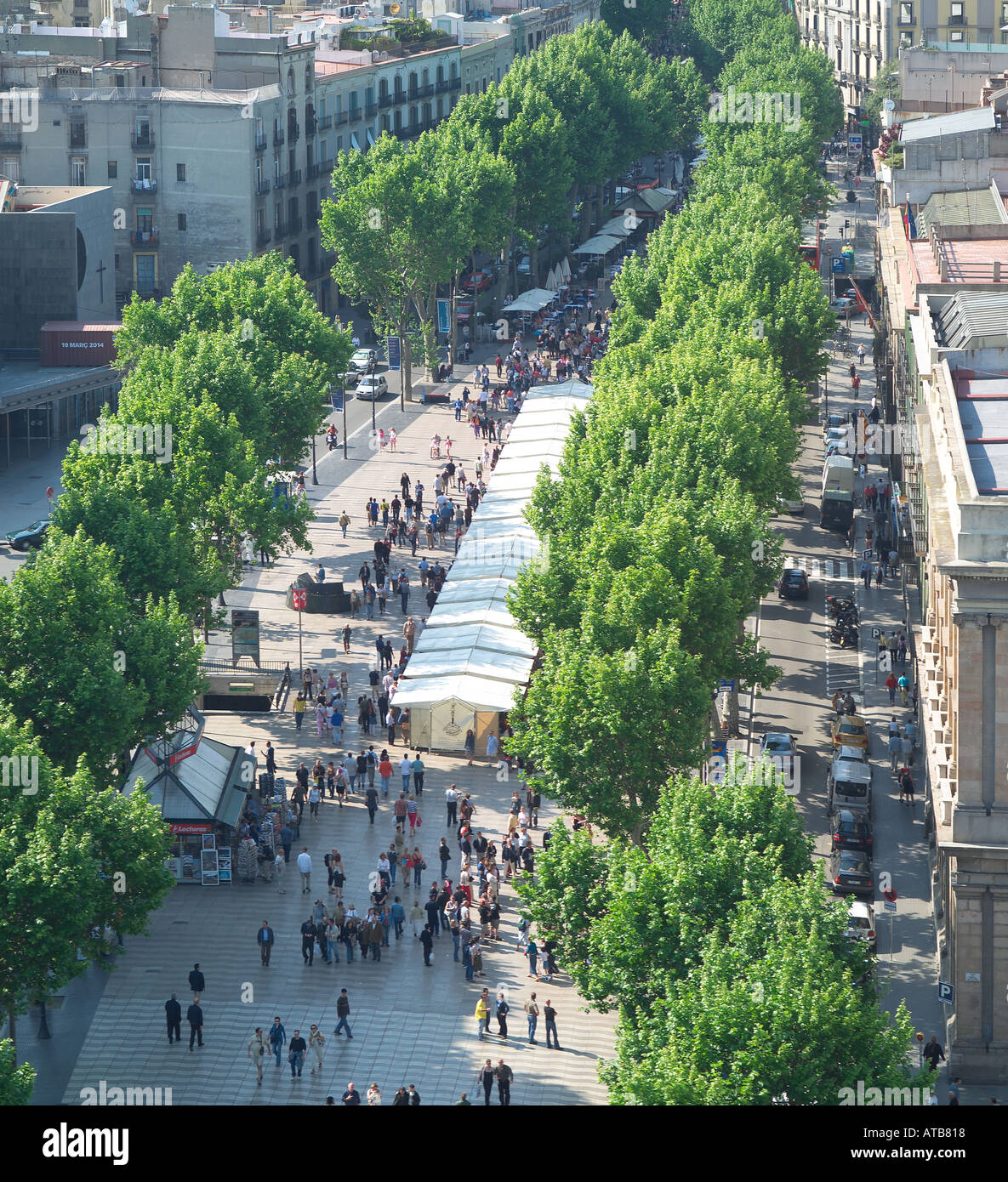 Las Ramblas Barcelone Espagne Vue aérienne Banque D'Images