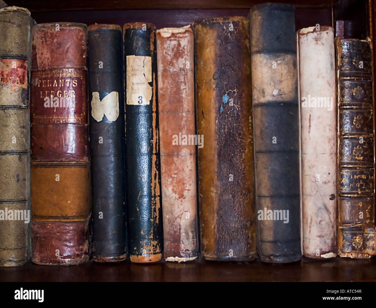 Les vieux livres sur une étagère dans un cottage irlandais, Irlande Banque D'Images