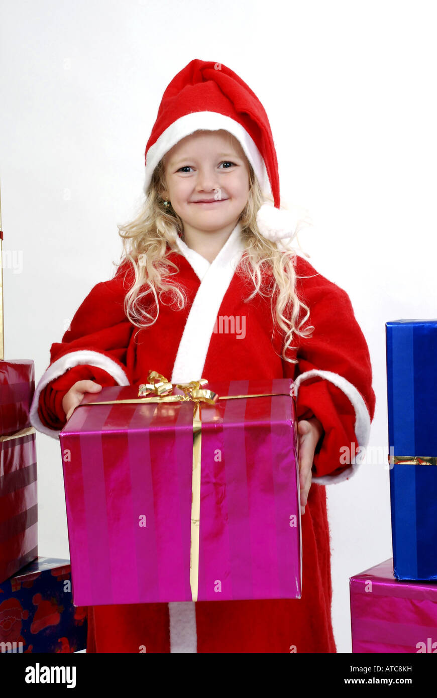 Fille de noël avec présente Banque D'Images