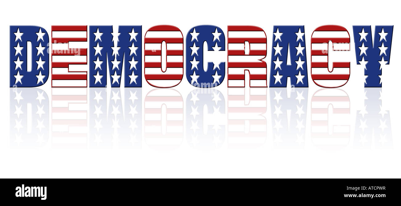 La démocratie mot avec superposition drapeau américain star et motif hachuré Banque D'Images