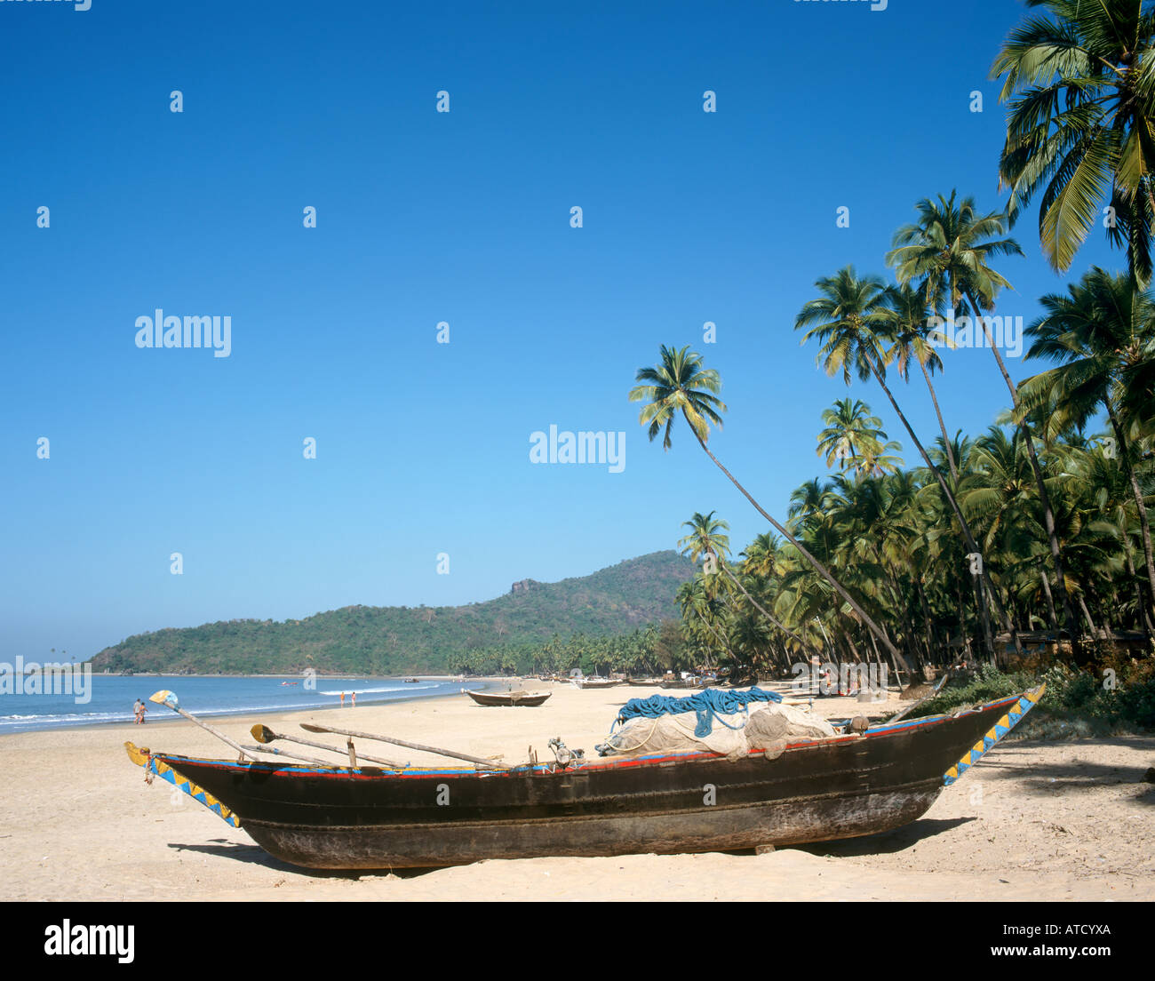 Bateaux de pêche sur la plage de Palolem en 1994, Sud de Goa, Goa, Inde Banque D'Images